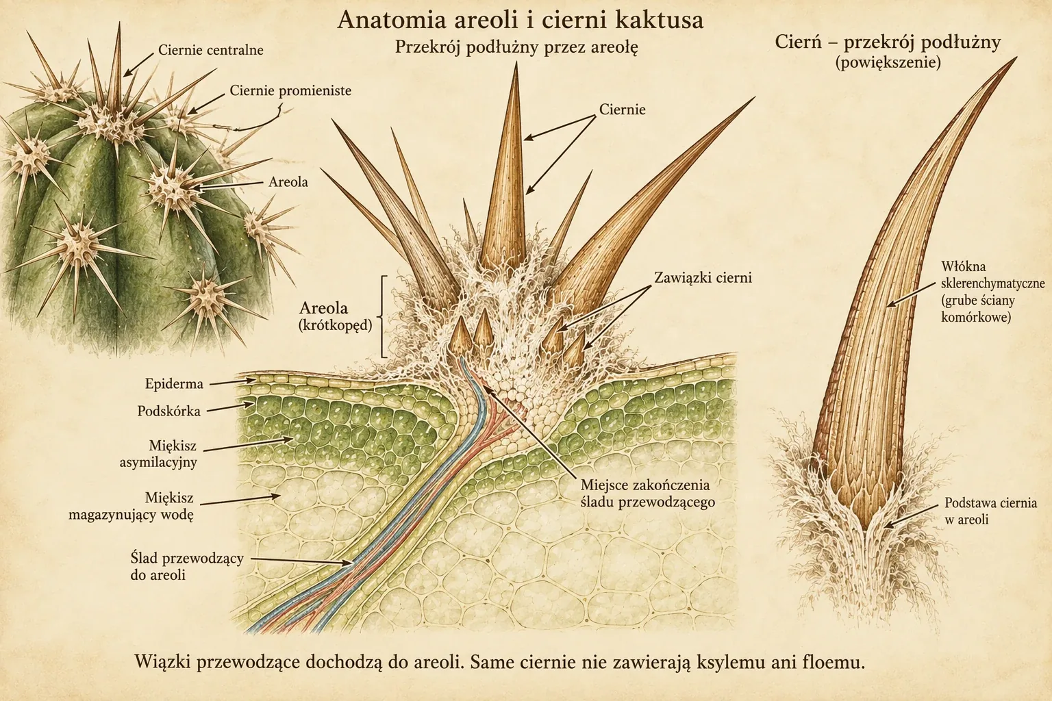 Illustrative plate showing a cactus areole and spines